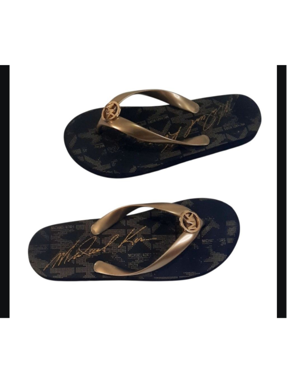 Michael Kors Womens Jet Set Sandals Size 6 MK Gold Brown Flip Flops Thong Shoes